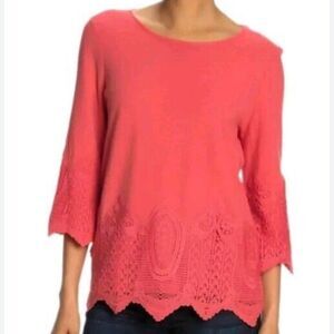 Adrianna Papell 100% Cotton Blouse Relaxed Casual Spring Crochet Coral Size M